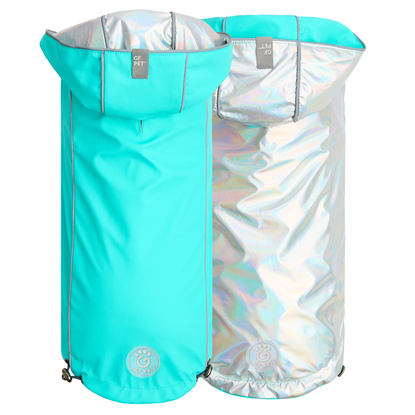 Reversible Raincoat - Neon Aqua with Iridescent